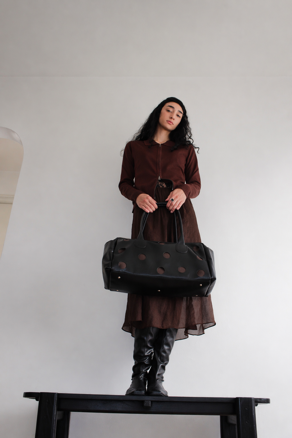Cartera Trabajo Lunares Marrón