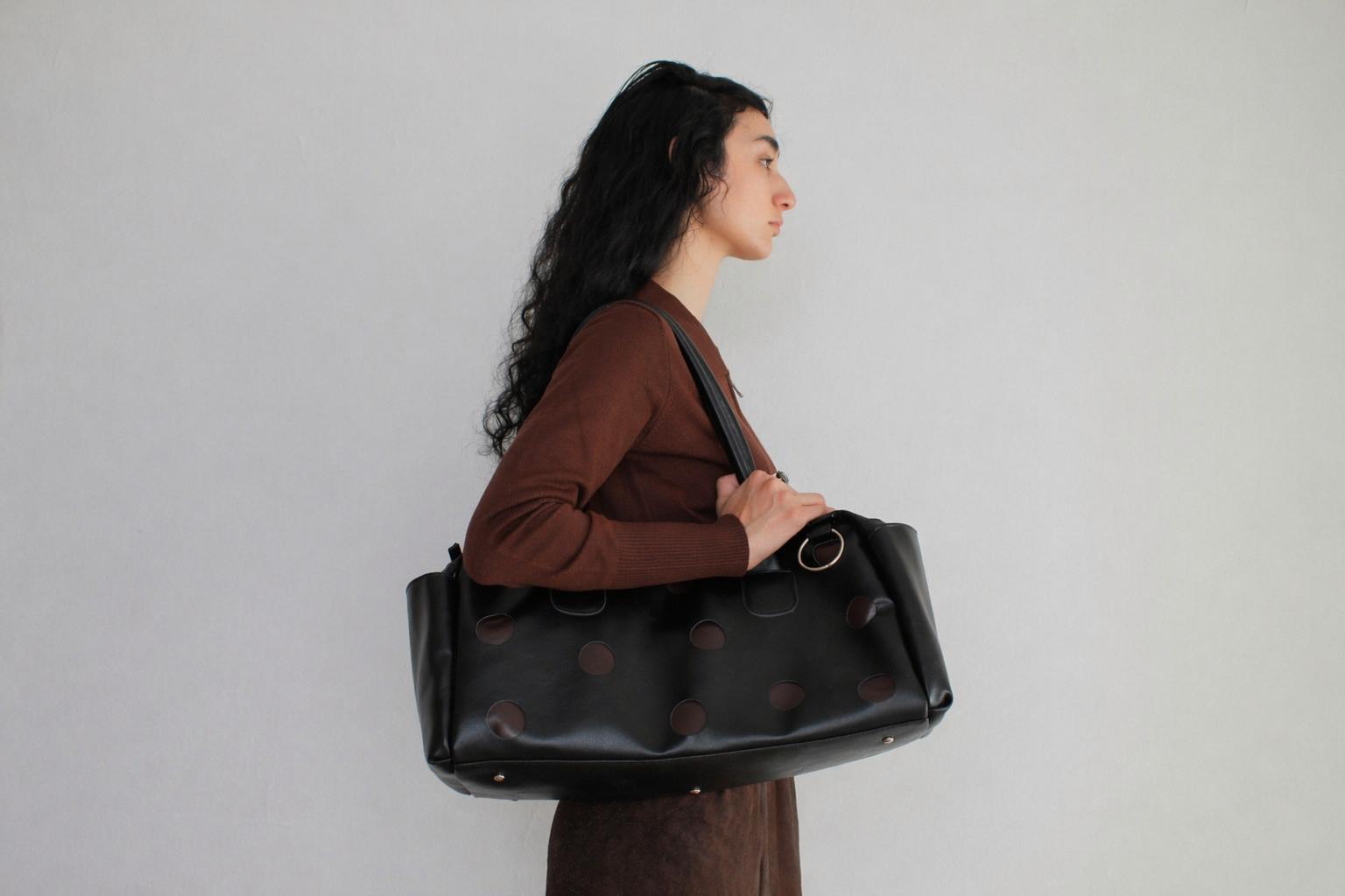 Cartera Trabajo Lunares Marrón