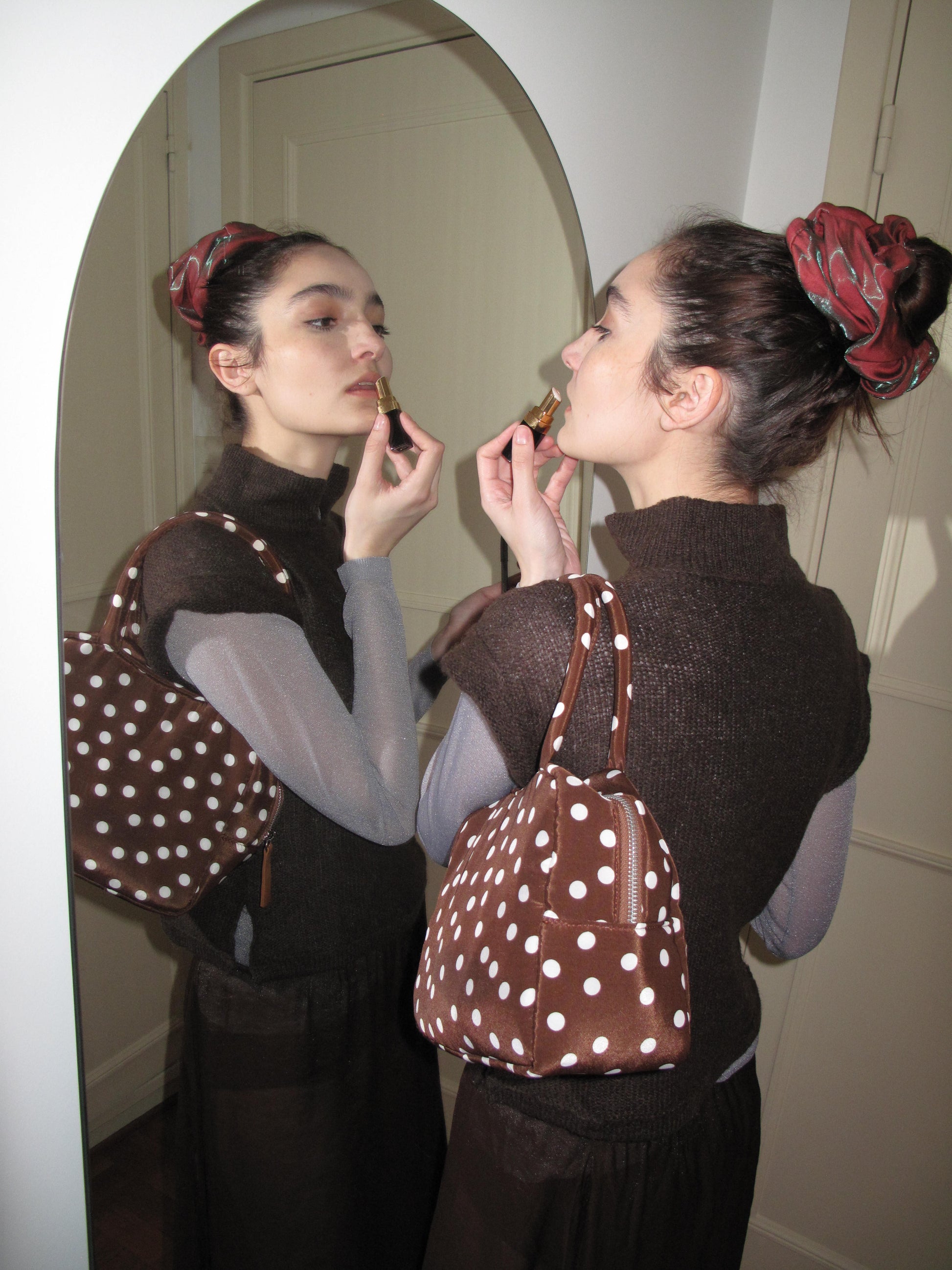 Cartera Lunares Chica Marrón